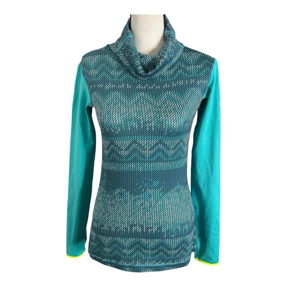 Nike Pro Women Pullover S Turquoise Teal Long‎ Sleeve Turtleneck Thumb Holes